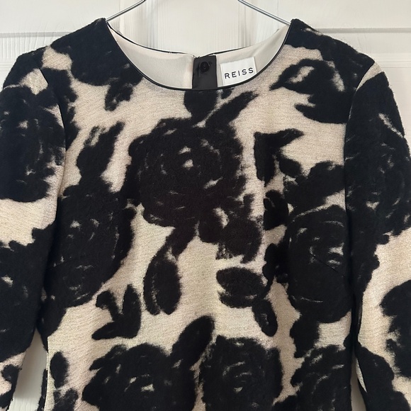 Reiss Lavine Floral Wool Blend Bodycon Dress Black Cream Gold Women's Size 10 - Picture 5 of 15
